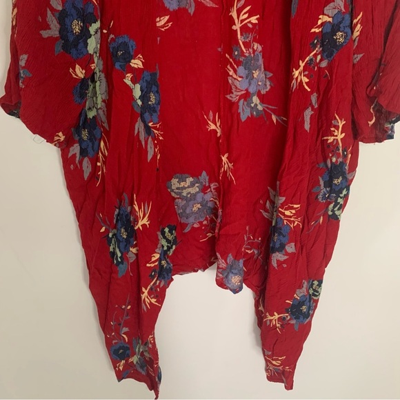 Patrons Of Peace Red Blue Floral Rayon Kimono Open Front M - Picture 8 of 8